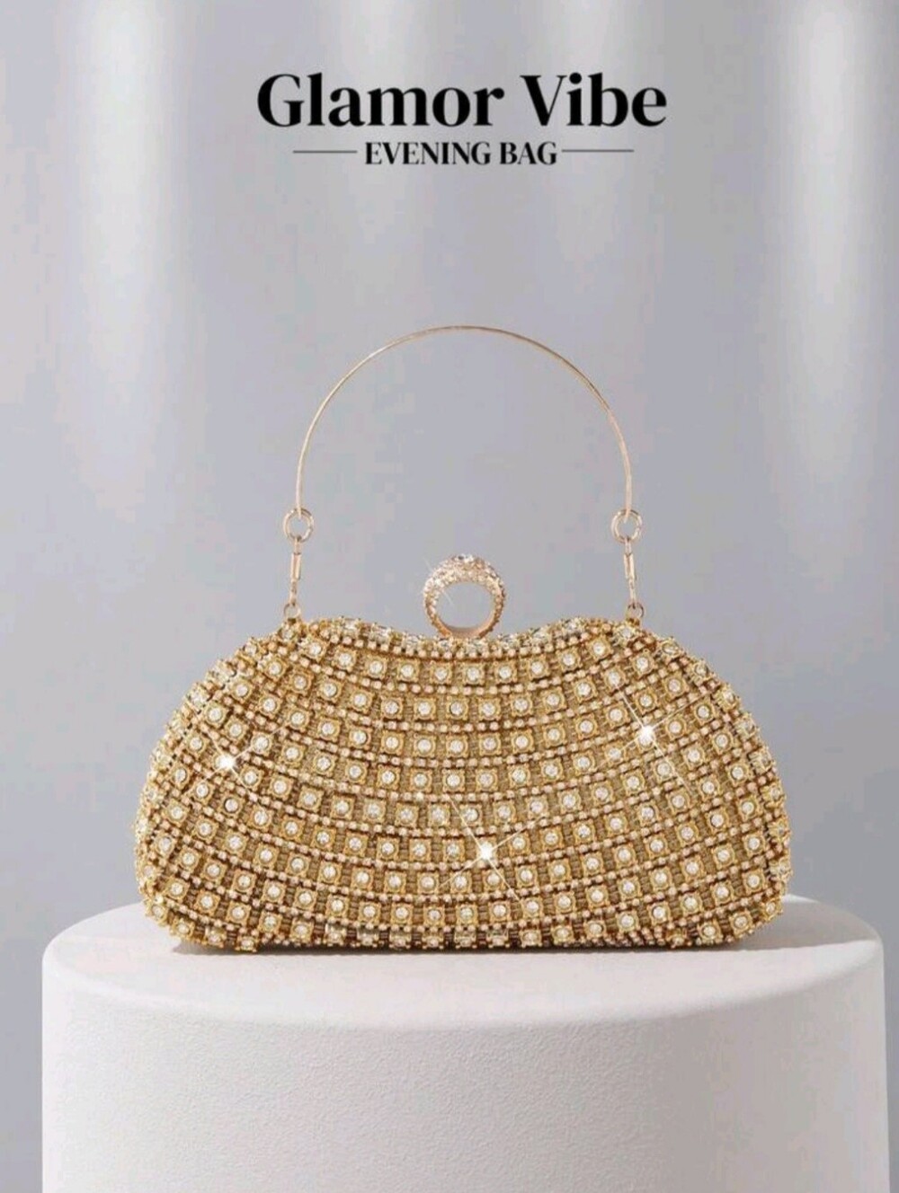 Gold Crystal-Embellished Evening Clutch